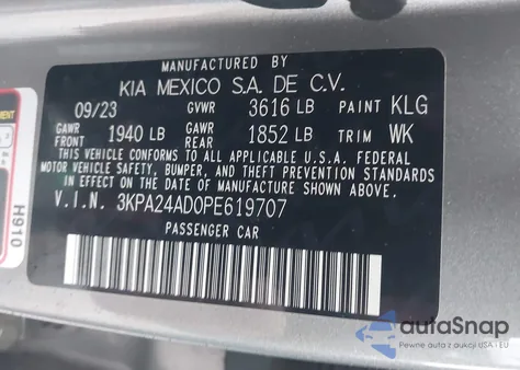 2023 Kia Rio S from USA, damaged, VIN 3KPA24AD0PE619707
